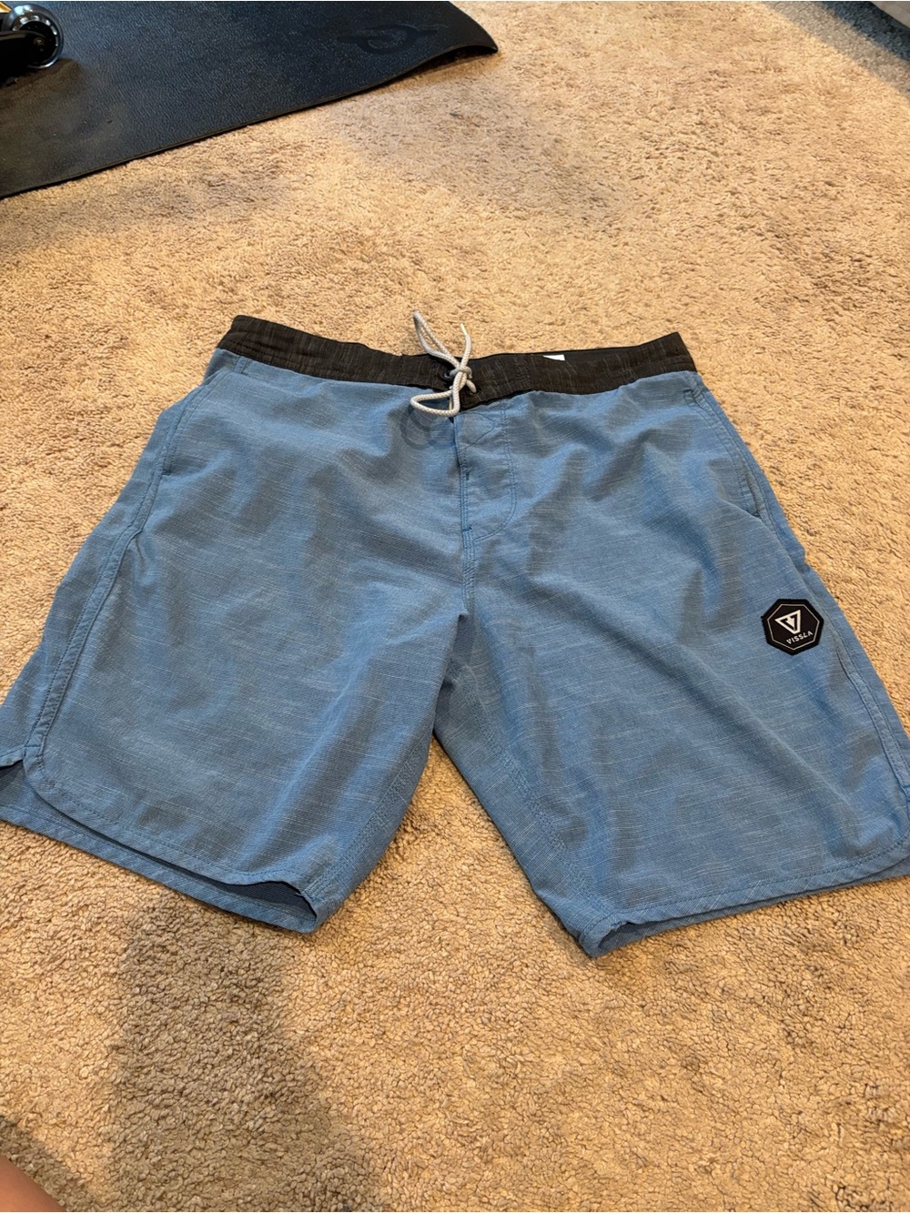 VISSLA Light Blue Swim Trunks with Black Waistband